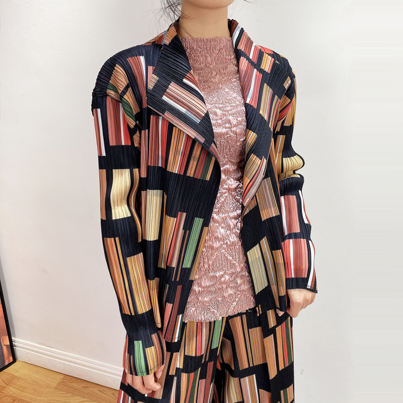 DEAT Full Sleeve Laepl Collar Colorful Striped Loose Cardigan Casual Coat Jacket Women Autumn Fashion Jackets AR066 201017