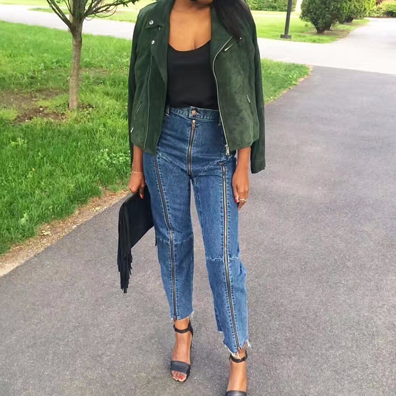 TWOTWINSTYLE Zipper Jeans For Women Patchwork High Waist Large Size Long Irregular Pants Female Spring Fashion Sexy Clothes 201029