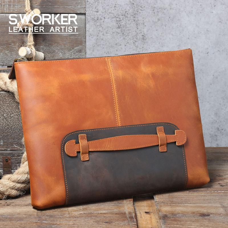 S.WORKER Vintage Genuine Leather Men Handbag Crazyhorse Leather Clutch File Package 13' Laptop Sleeve Notebook Cowhide Briefcase1, Brown
S.WORKER Vintage Genuine Leather Men Handbag Crazyhorse Leather Clutch File Package 13' Laptop Sleeve Notebook Cowhide Briefcase1, Brown