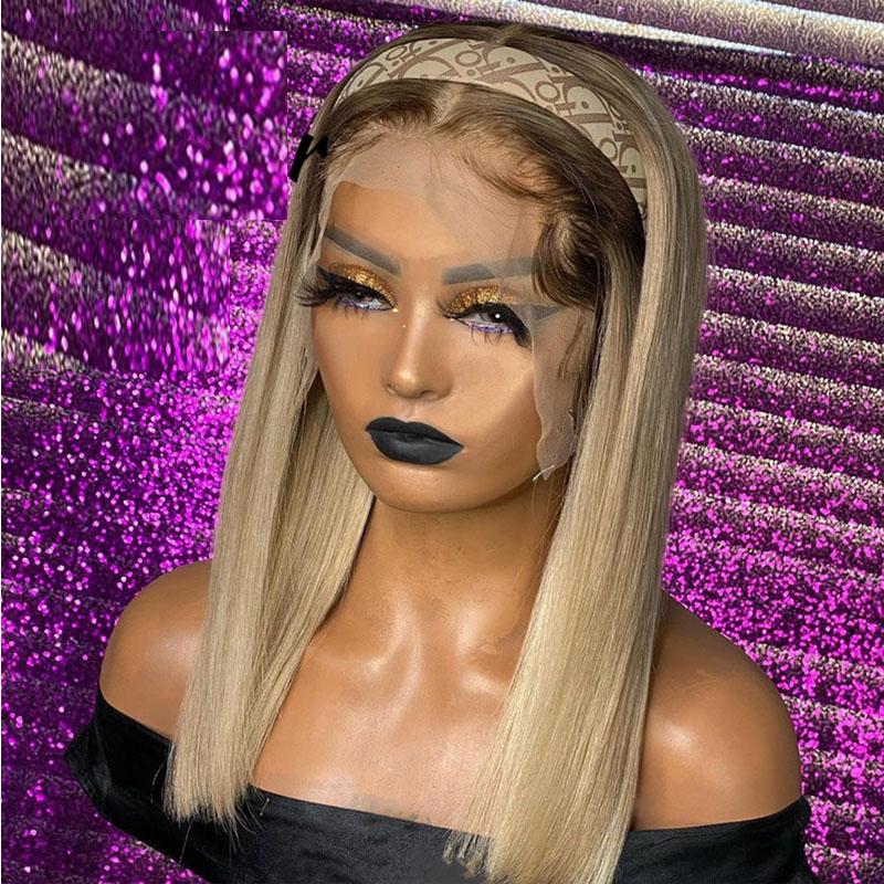 Blunt Cut Short Bob Ombre Blonde Color 13x6 Transparent Lace Front Human Hair Wig For Women Wig With Baby Hair Adjustable Strap, U part 
Blunt Cut Short Bob Ombre Blonde Color 13x6 Transparent Lace Front Human Hair Wig For Women Wig With Baby Hair Adjustable Strap, U part