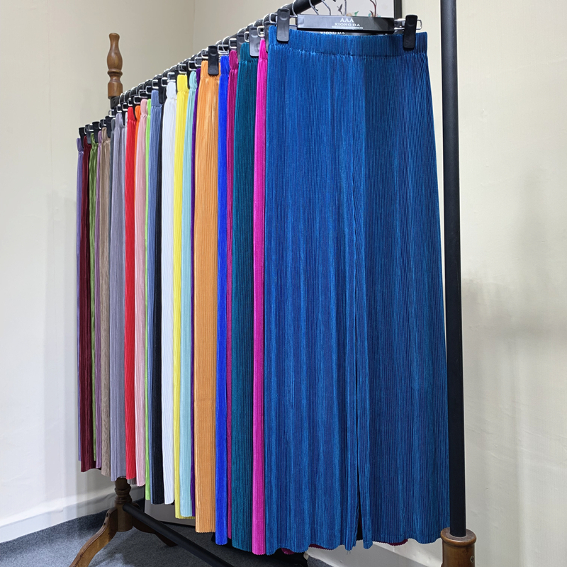 Candy Color Pleated Cool Wide Leg Trousers Female Summer High Waist Loose Thin Ankle Pants Long Trousers 13 Colors 201106