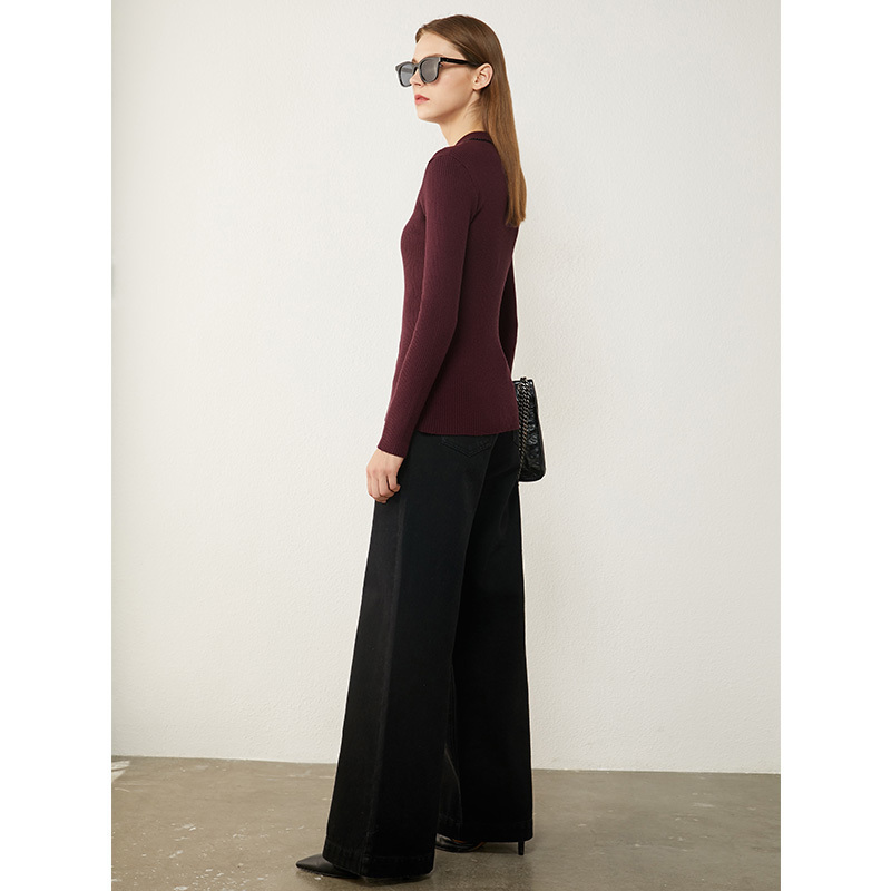 AMII Minimalism Autumn Winter Women's Sweater Temperament Spliced Slim Fit Lapel Women Pullover Female Sweater Tops 12030393 201031