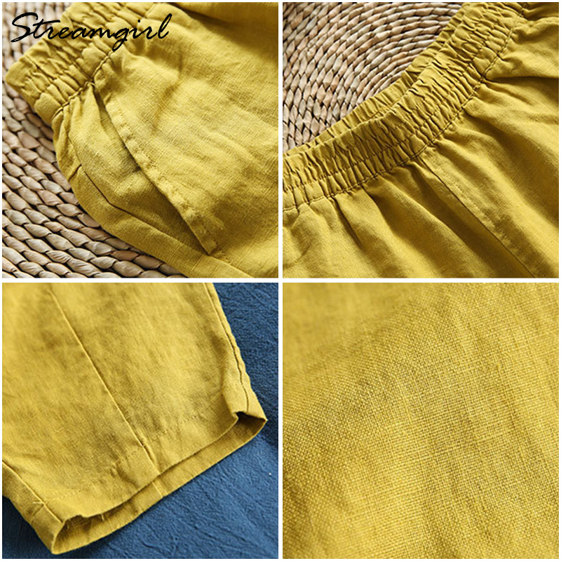 Vintage Women Linen Pants Plus Size 2019 Summer Pant Capris Loose Thin Fabric Linen Cotton Pant Solid Color Harem Pants Women T200319