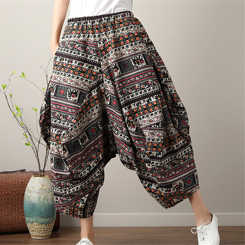Women Bohemian Harem Pants Boho Chic Print Wide Leg Pants Summer Big Size Loose Hippie Trousers 201228