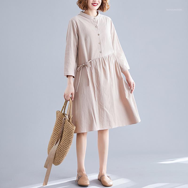 Autumn Women Dress Cotton Linen Original Vintage Solid Color Three Quarter Sleeve Ladies Clothes Loose Casual Women Dress Robe1, Khaki
Autumn Women Dress Cotton Linen Original Vintage Solid Color Three Quarter Sleeve Ladies Clothes Loose Casual Women Dress Robe1, Khaki