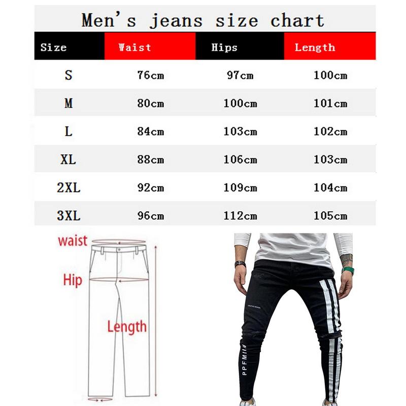 Men's Jeans Men Skinny Denim Biker Side Striped Mens Ripped Pants Destroyed Hole Scratched Zipper Slim Fit Jean Trousers