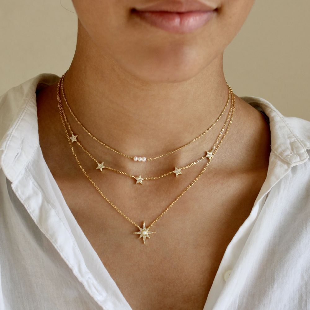 WHOLESALE New Christmas Gift Vermeil 925 Sterling Silver Cute Star Choker Charm Necklaces Charming Women Jewelry Fine Silver Necklace