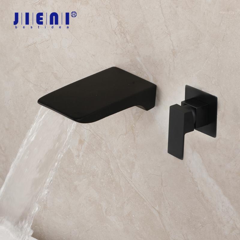 

JIENI Matte Black Bathroom Bathtub Faucet Waterfall Wall Mounted Soild Brass Water Basin Sink Bathtub Mixer Tap Faucet1