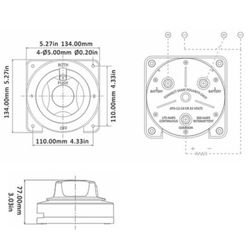 4 Way Selection Switch Selector Marine Switches Battery Engine Start on Off System for Boat RV Universal 6V-32V