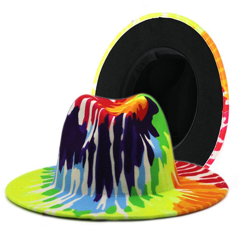 2021 New Gentleman Elegant Tie Dye Wool Felt Fedoras Hats Lady Winter Autumn Wedding Wide Brim Blend Jazz Panama Trilby Caps
2021 New Gentleman Elegant Tie Dye Wool Felt Fedoras Hats Lady Winter Autumn Wedding Wide Brim Blend Jazz Panama Trilby Caps