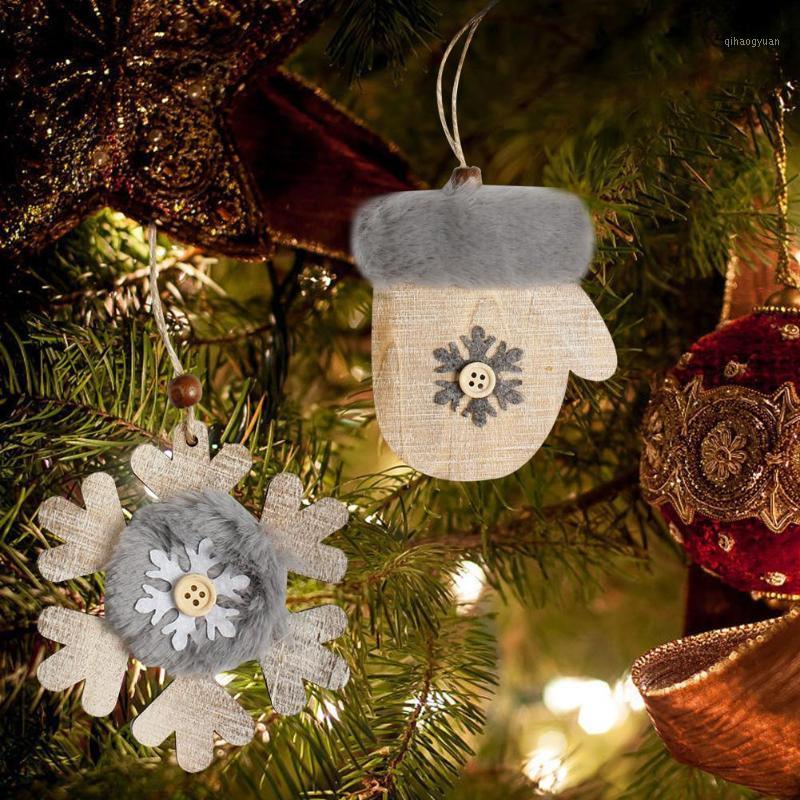 Christmas Pendant Tree Star Bell Hat Wooden Plush Ornament Christmas Tree Hangings Wood Xmas New Year Home Decoration1