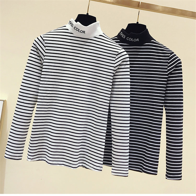Autumn Fashion Women Causal Loose stripe Long Sleeve kitted Turtleneck T-Shirts Lady Girls Basic Tee T Shirts Tops 201125
Autumn Fashion Women Causal Loose stripe Long Sleeve kitted Turtleneck T-Shirts Lady Girls Basic Tee T Shirts Tops 201125