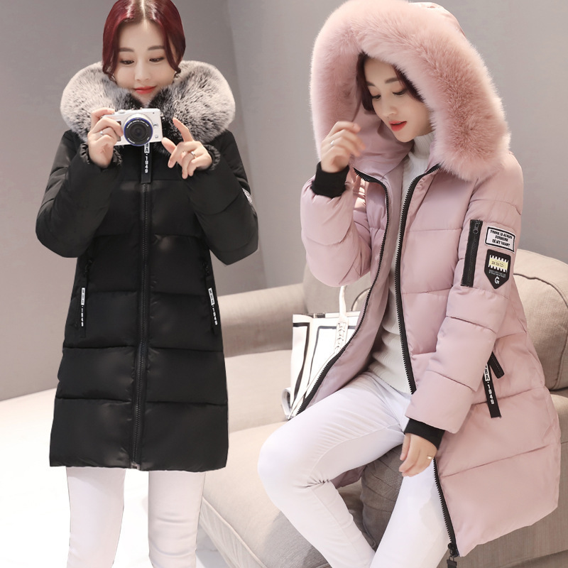 GOOHOJIO Arrival Slim Women Winter fur collar Jacket Cotton Padded Warm Thicken Ladies Coat Parka Womens Long coat Loose Style 201031