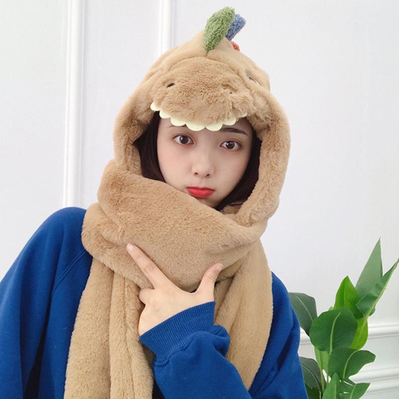 Women Winter Warm 3 In 1 Thick Plush Hooded Scarf Hat Gloves Set Cartoon Dinosaur Stuffed Windproof Earflap Cap Mittens, Beige
Women Winter Warm 3 In 1 Thick Plush Hooded Scarf Hat Gloves Set Cartoon Dinosaur Stuffed Windproof Earflap Cap Mittens, Beige