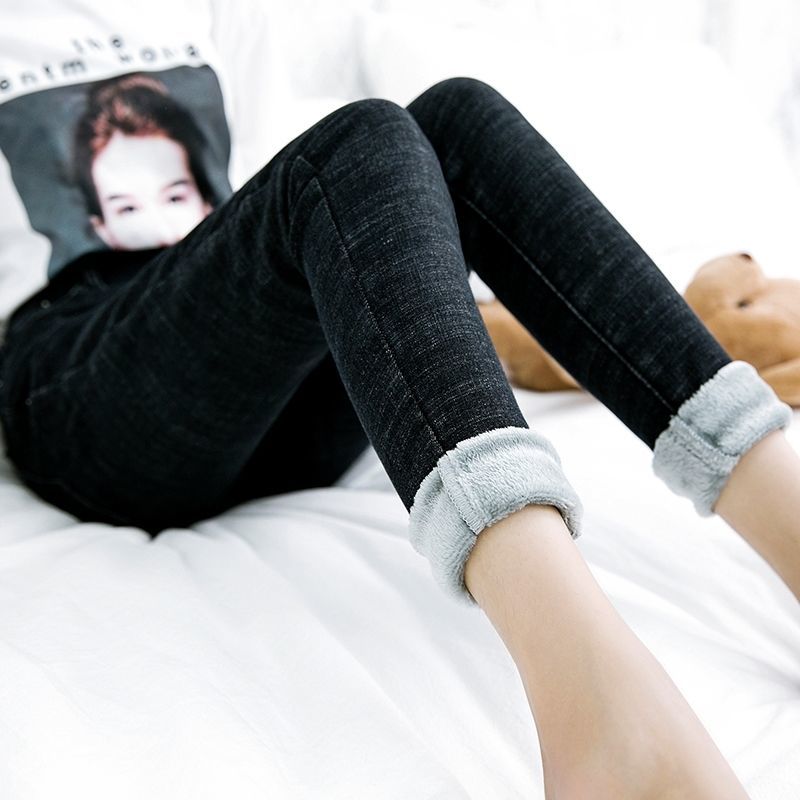 Thick Skinny Denim High Waisted Pencil Pants Vintage Jeans Women Winter Warm Velvet Ladies Trousers 7581 50 210417