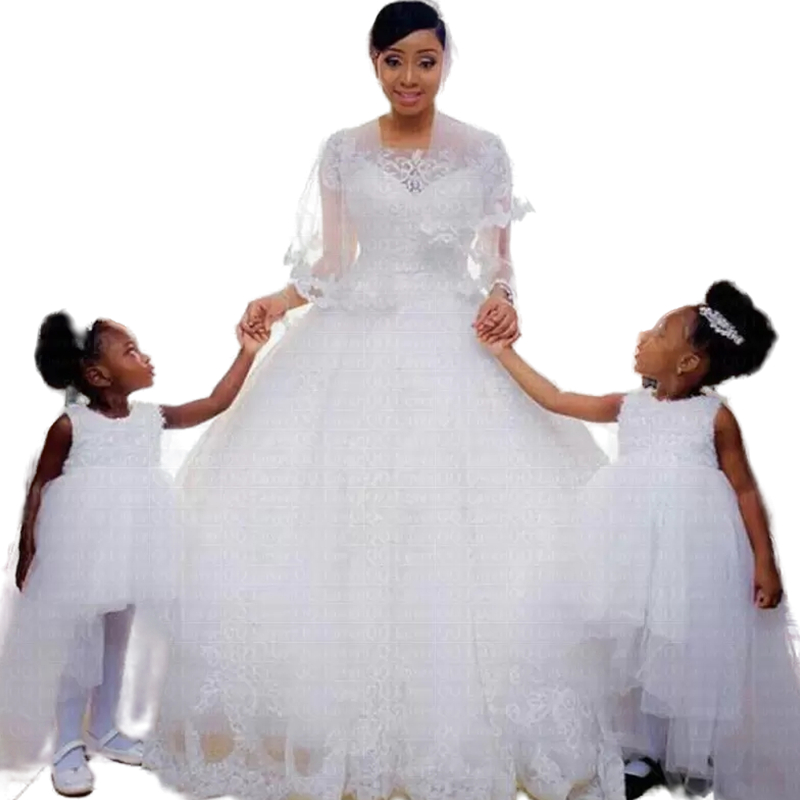 Vintage Ivory Lace Appliques African Wedding Dress 2022 Short Sleeves Bridal Dresses Back Lace-Up Plus Size Tulle Vestido De Noiva Bride Ball gown Rob