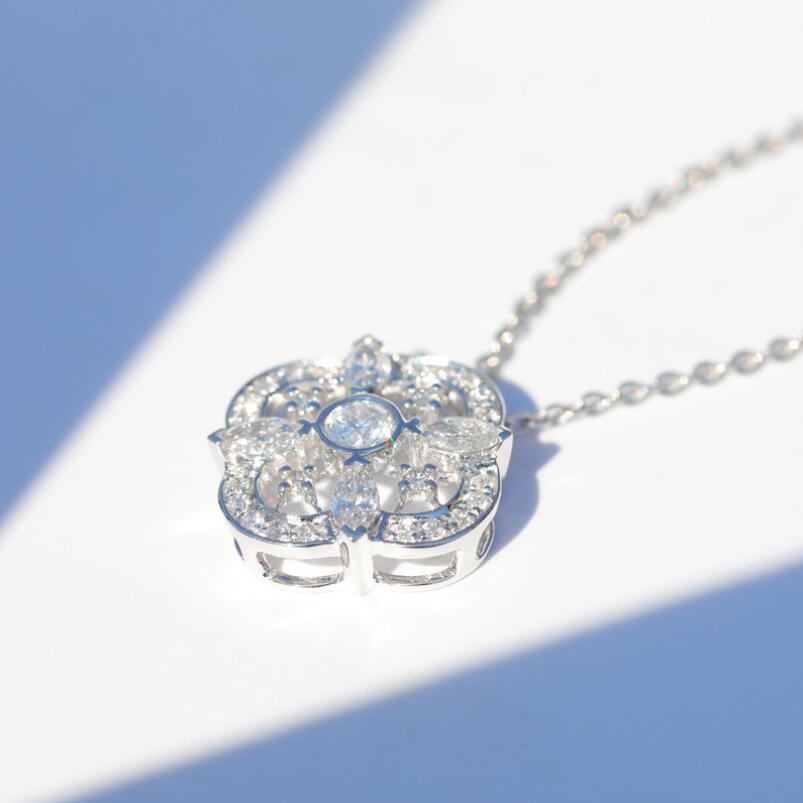 Classical Jewelry 925 Sterling Silver Marquise Cut White Topaz CZ Diamond Plant Pendant Women Wedding Popular Clavicle Bridal Necklace Gift