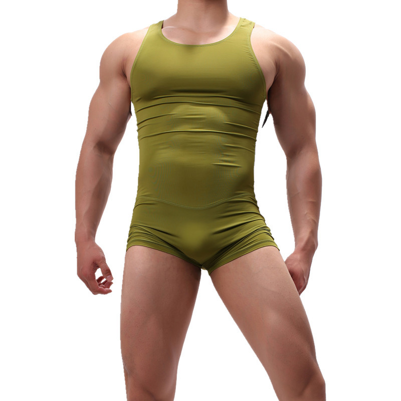 Sexy Mens Bodysuits Leotard Jumpsuits One-piece Wrestling Singlet Overalls Undershirts Shorts Bugle Pouch Male Underwear XL 201009