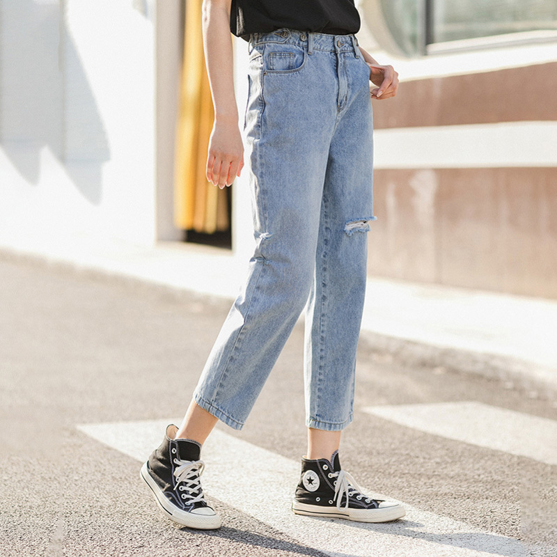 INMAN Summer New Arrival Pure Cotton All-match Personality Slimmed Hole Jeans 201105