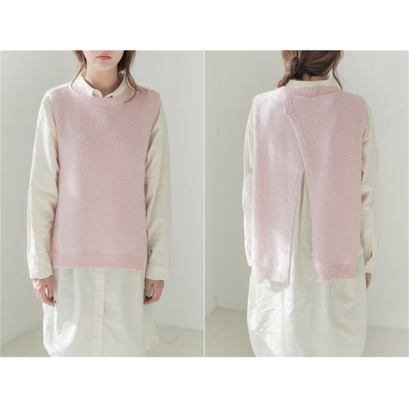 Woman Sweaters Women Fall Clothing Winter Oversized Mujer Autumn Knitted Vest Round Neck Pullover 100% Cashmere Sleeveless 201221