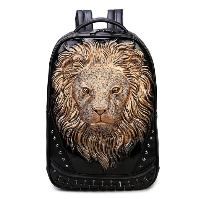Fashion 3D Embossed Lion Backpack bags for Men rivet computer travel bag Laptop unique Bag personality whimsical Cool Women Schoolbag