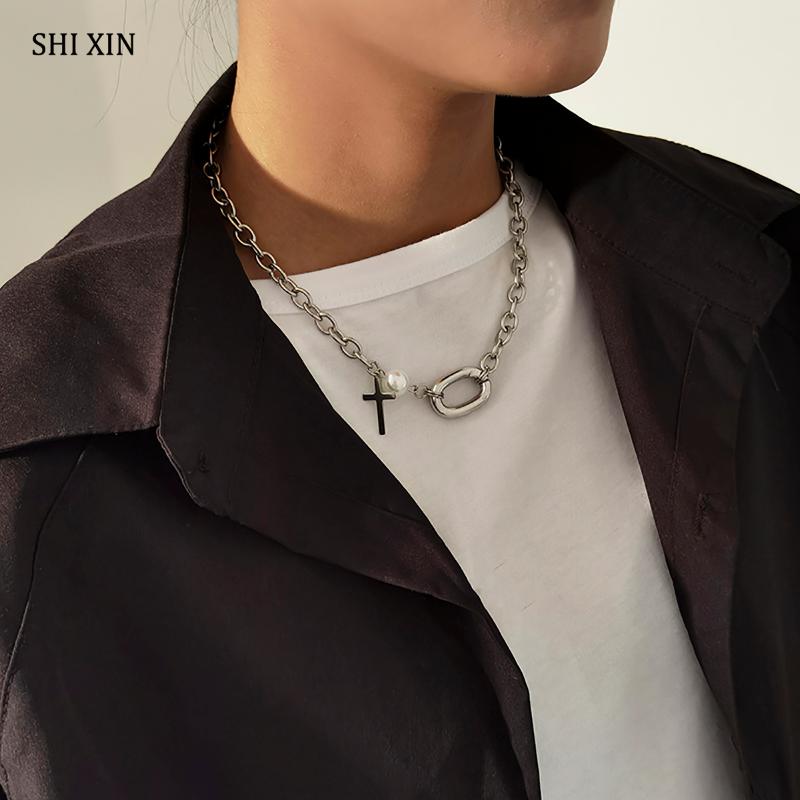 SHIXIN Punk Simple Chain With Pearl/Cross Pendant Necklace for Women/Men Fashion Short Choker Necklace Colar on the Neck Jewelry
SHIXIN Punk Simple Chain With Pearl/Cross Pendant Necklace for Women/Men Fashion Short Choker Necklace Colar on the Neck Jewelry