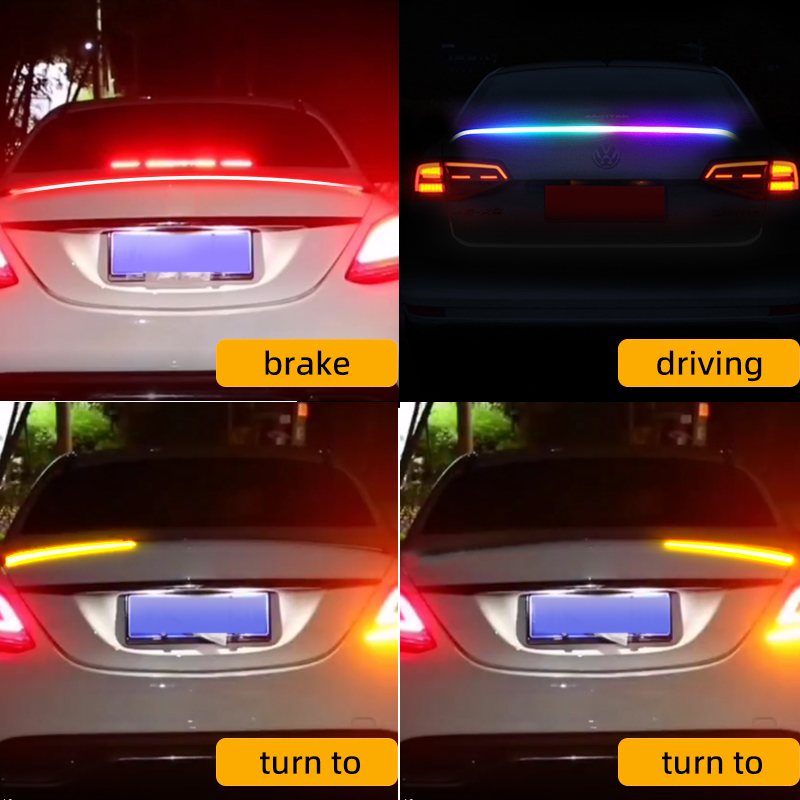Car Tail Light Universal Carbon Fiber Colorful Driving Led Lights Strips With Turn Signal Brake Remote Flowing Lamp Tail Wing