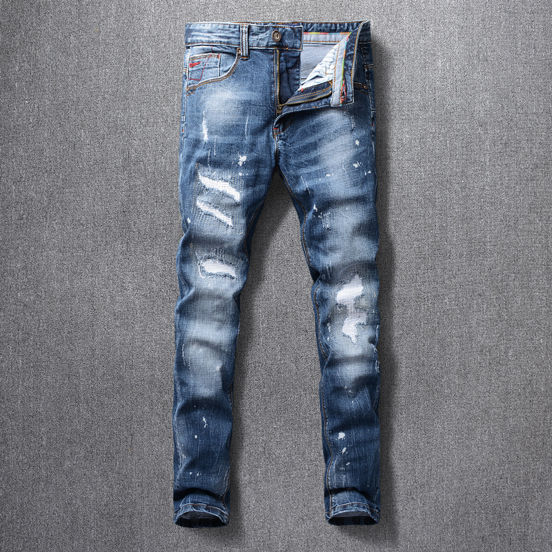 2021 New Italian Style Fashion Retro Blue Slim Fit Ripped Men Patchwork Vintage Designer Pants Streetwear Hip Hop Jeans N75e
2021 New Italian Style Fashion Retro Blue Slim Fit Ripped Men Patchwork Vintage Designer Pants Streetwear Hip Hop Jeans N75e