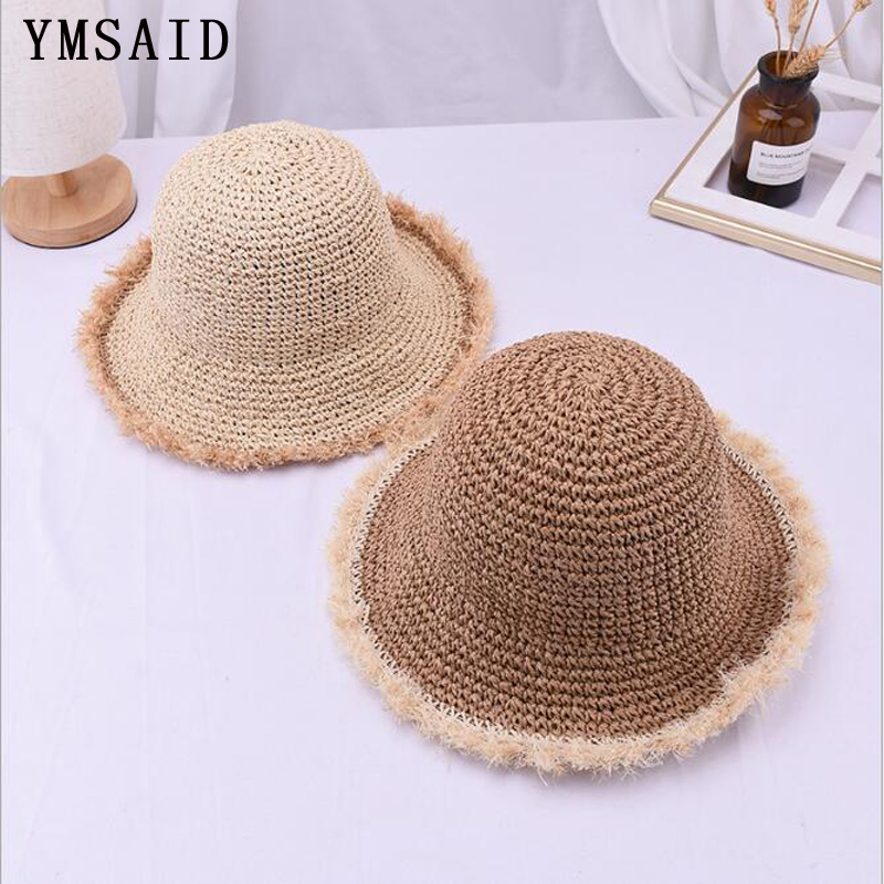

Ymsaid NEW Manual Weave Crochet Hook Straw Boater Hat Woman Summer Out Foldable Hat Seaside Sandy Beach On Vacation Sun, Khaki