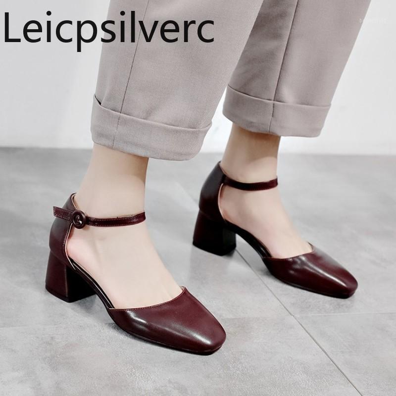 Pumps Spring and autumn new style Square head Shallow mouth Buckle Thick heel mid heel Women's shoe plus size 31-431