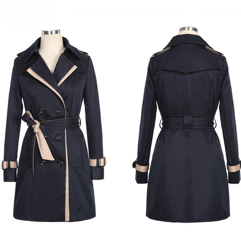 Spring Windbreaker Womens Double Breasted Contrast Color Office Ladies Long Coats Trench Raincoat Female Plus Size 3xl 201030