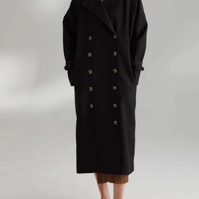 Fashion Woman Pisa Trench COAT BLACKkhaki Double Breasted cotton blend Drop Shoulder belted cuffs Oversized Long coats 201030