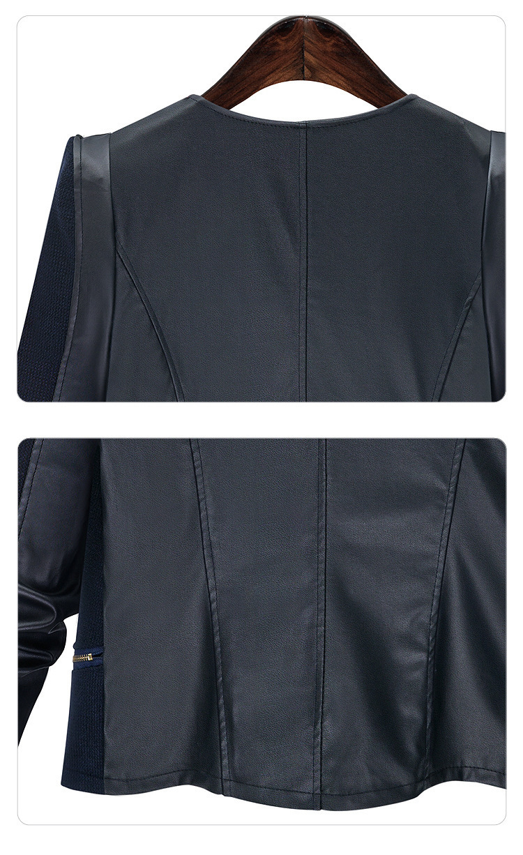 QMGOOD Fashion Female Windbreaker Autumn Large Size Leather Jackets for Women Slim Casual Black Leatherette Spliced PU Coat 201030