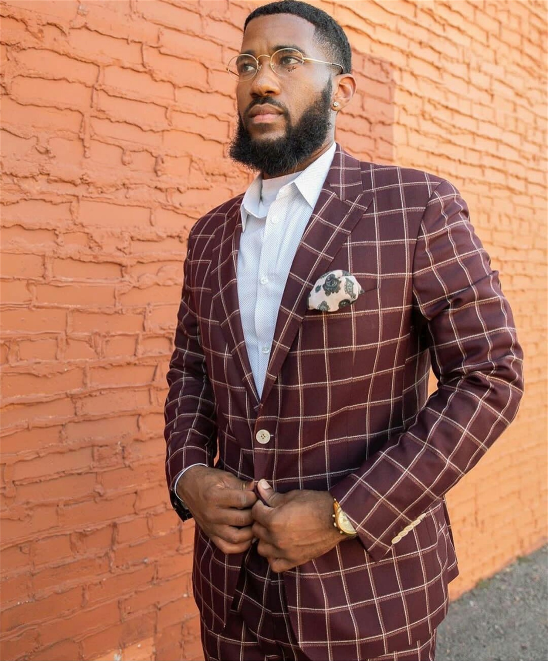Gentleman Red Check Mens Suits Plus Size Groom Men Business Pants Suit Tailored Plaid Prom Party Wedding Tuxedos (jacket+pants)