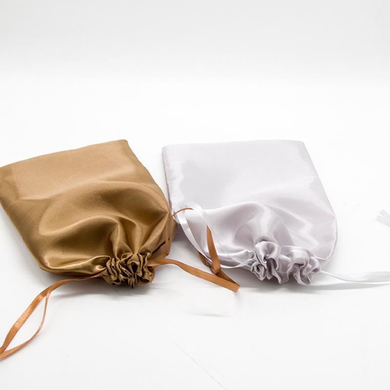 Blank Sliver Yellow Brown Satin Silk Hair Extensions Packaging Bags Human Virgin Hair Bundles Packaging Bags For Gifts 18x30cm