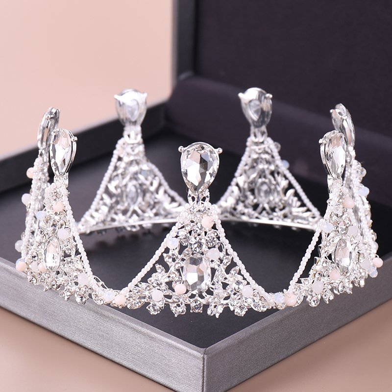 Fashion Silver Tiara And Crowns Crystal Queen Princess Diadem Bridal Round Crown Hair Jewelry For Wedding Women Hair Accessories T200110