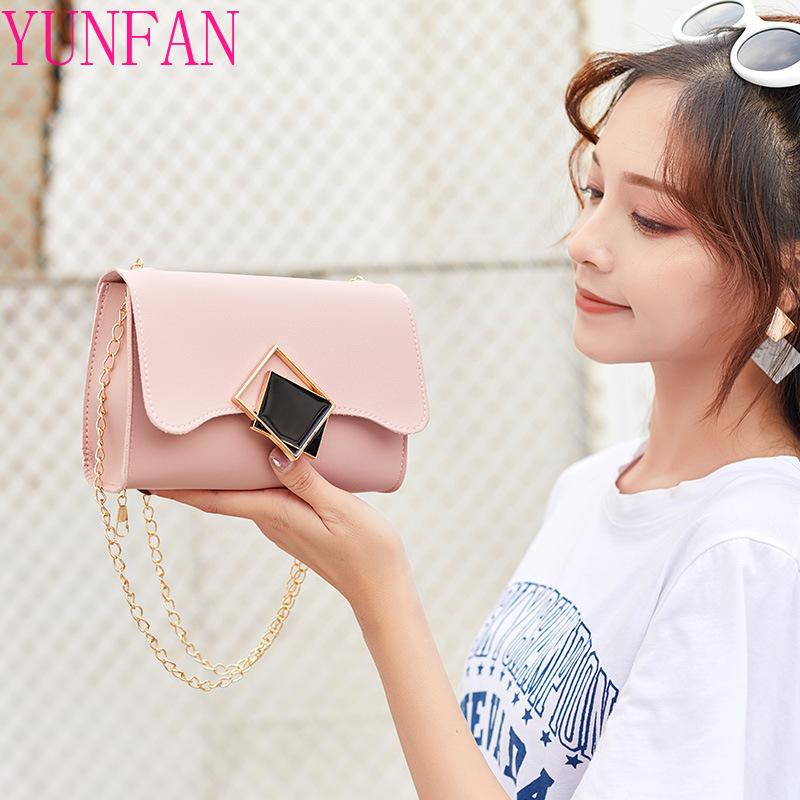 PU Leather Korean Crossbody Bag Fashion Wild Shoulder Chain Small Square Bag Crossbody Rucksack Bolsos Mujer Bolsa Feminina, Black