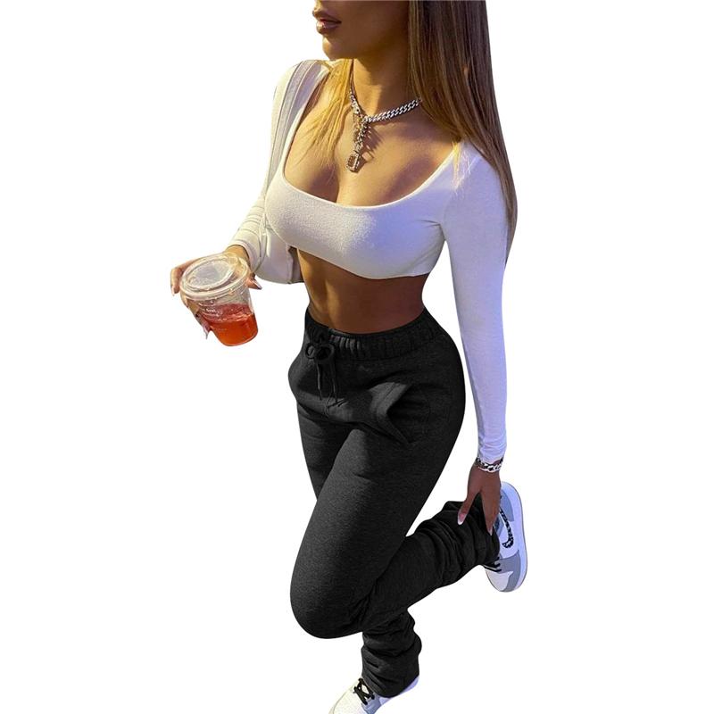 Women's Pants & Capris Grey Thick Stacked Sweatpants Street Style Leggings Joggers Women Flare Sweat Winter Warm Trousers