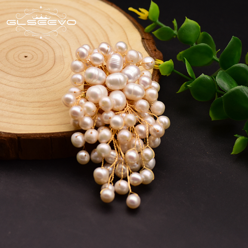 GLSEEVO Natural Fresh Water Pearl Brooch For Women Party Wedding Gift Brooches Pin Fine Jewelry Alfileres Boda Invitados GO0342 201009