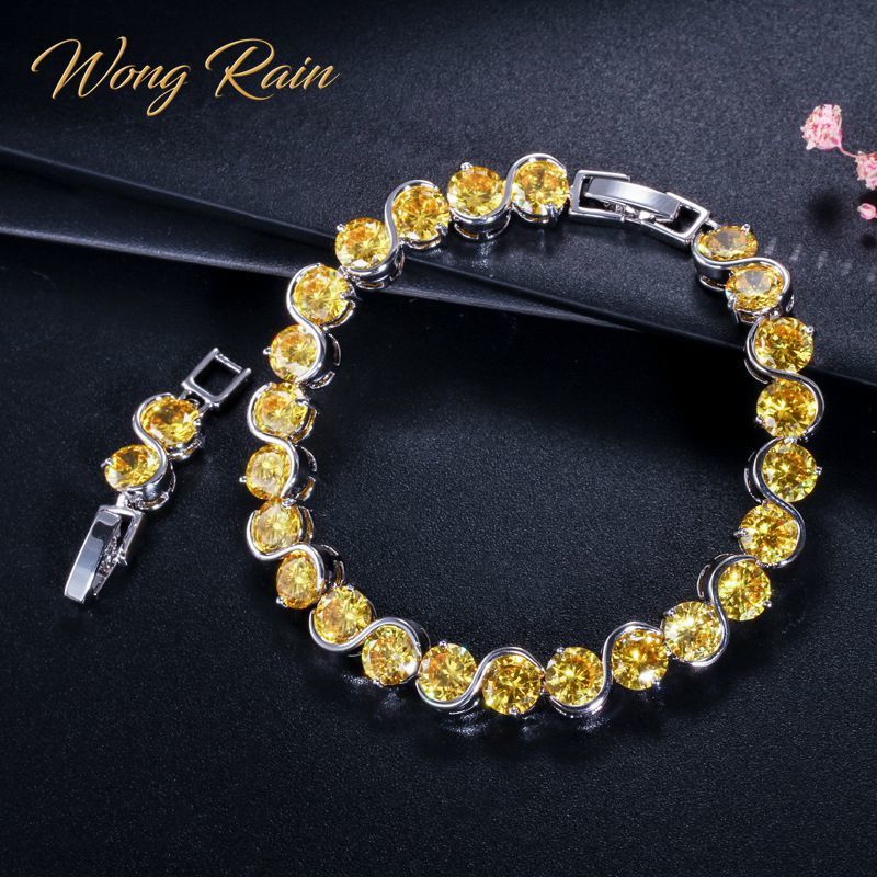 

Wong Rain Bohemian 100% 925 Sterling Silver Created Moissanite Citrine Gemstone Bangle Charm Bracelets Fine Jewelry Wholesale LJ201020