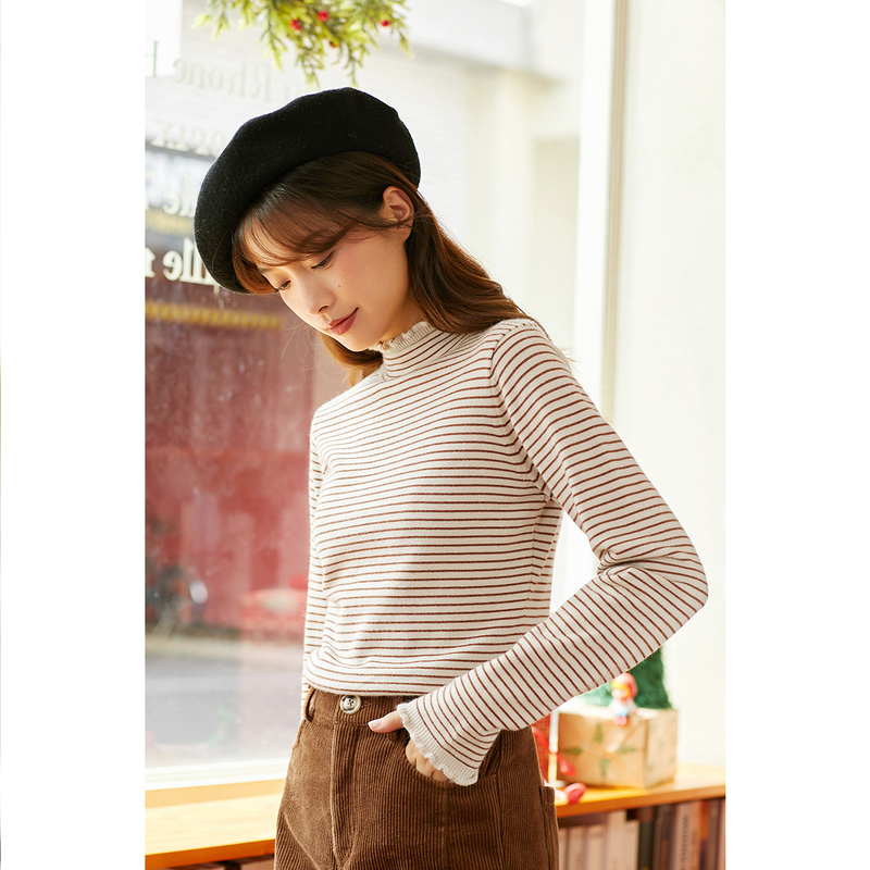 INMAN Winter Arrivals Women's Striped Sweater long sleeve Slim Half High Collar Knitwear 201223