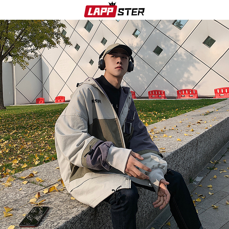 LAPPSTER Men Oversized Streetwear 2020 Bomber Jackets 2020 Patchwork Color Block Cargo Windbreaker Jackets Coats Korean Clothes T200502