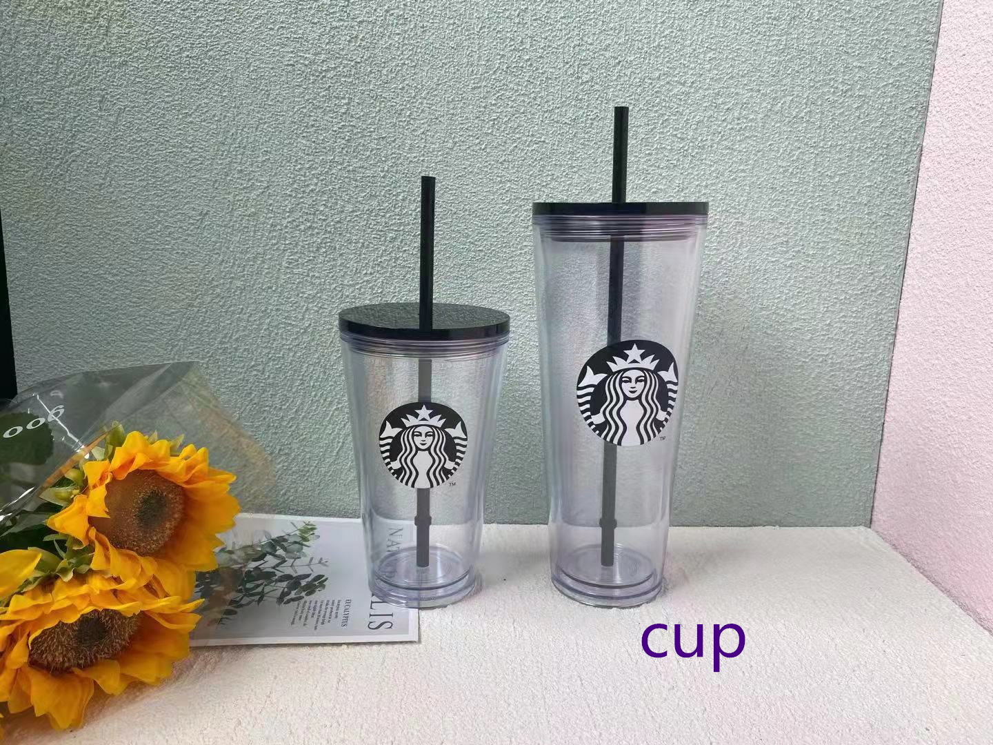 20piece 24oz/16oz Double plastic tumbler Bottom Cup Goddess Gift Lid reusable transparent drinking flat tumblers straw Free shipping