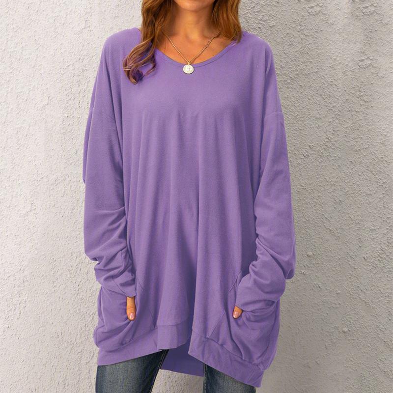 Ladies Blouse Casual Solid Color Loose Pocket Round Neck Pullover Long Sleeve Shirt Long Comfortable And Soft Fabric Colorful R3, Purple
Ladies Blouse Casual Solid Color Loose Pocket Round Neck Pullover Long Sleeve Shirt Long Comfortable And Soft Fabric Colorful R3, Purple