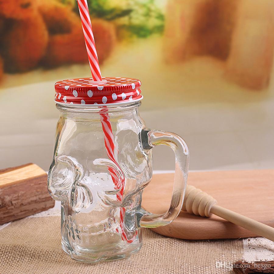 Skull Straw Glass Mug With Lid Handle 400ml Large Mason Juice Drink Cup Creative SKull Shaped Mug Cold Drinking Bottles DH1189-1 T03, Mix colors
Skull Straw Glass Mug With Lid Handle 400ml Large Mason Juice Drink Cup Creative SKull Shaped Mug Cold Drinking Bottles DH1189-1 T03, Mix colors