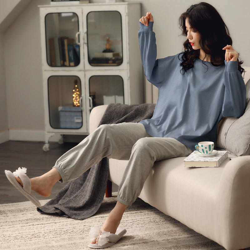 Home wear Long Sleeve autumn winter Pajamas Sets Women solid 100 Cotton Sleepwear Lounge indoor clothing Plus Size 201113