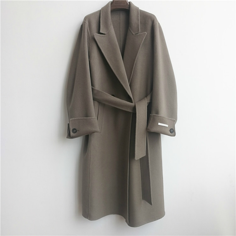 Korean Winter Fat-Sleeved Lacing Belt Long Loose Bathrobe Woolen Overcoat Jacket Warm Thicked Pure Color Wool Coat Women 201222