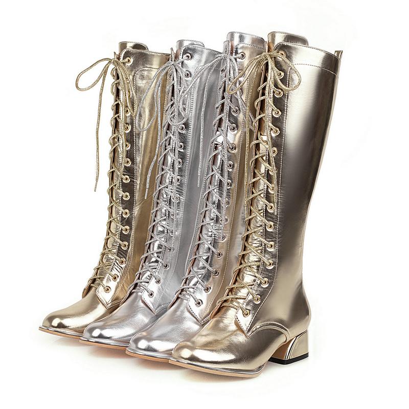 Brand Gold Silver Women Shoes Fashionable Knee High Boots Thick Heel Round Toe Ladies Knight Boots Zipper Faux Leather, 1golden microfiber
Brand Gold Silver Women Shoes Fashionable Knee High Boots Thick Heel Round Toe Ladies Knight Boots Zipper Faux Leather, 1golden microfiber