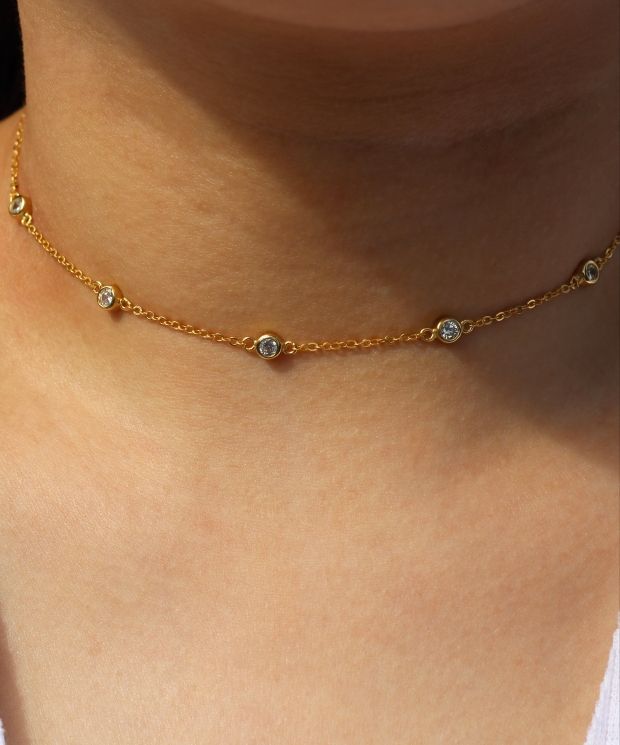 cz station choker necklace fine 925 sterling silver 5pcs bezel cz dots geometric simple fashion girl women gift thin collarbone chain