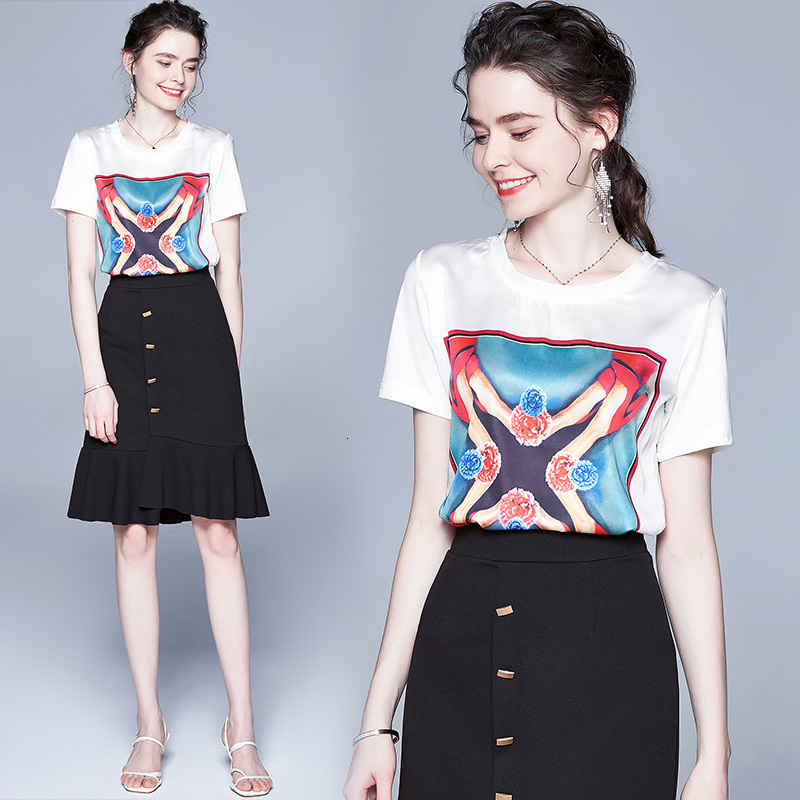 2021 New Fashion Runway Two Piece T-shirt and Ruffles Suit Women Short Sleeve Printed Top Tees + Package Hip Mermaid Skirt Set Oif8, As picture
2021 New Fashion Runway Two Piece T-shirt and Ruffles Suit Women Short Sleeve Printed Top Tees + Package Hip Mermaid Skirt Set Oif8, As picture